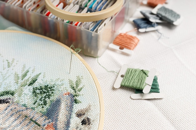 Piezas de bordado exhibidas